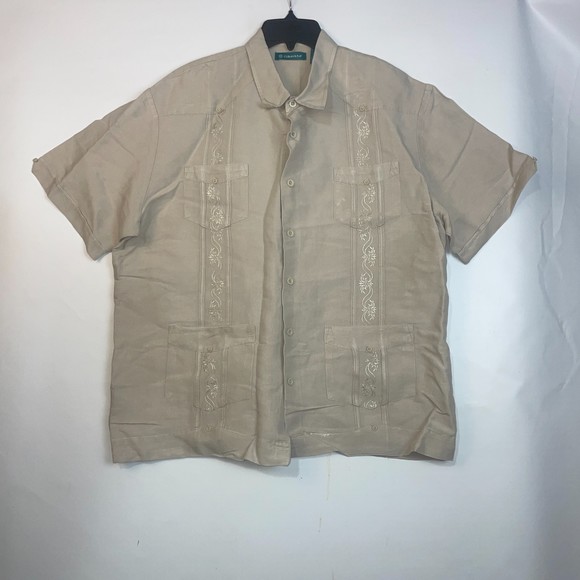 CUBAVERA MENS CREAM CIGAR SHIRT size xl Button Up Bowling Striped Short Sleeve - Picture 1 of 12